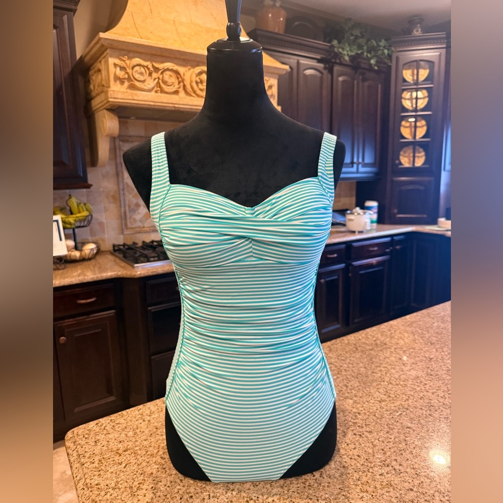 Striped Green-Blue and White Swimsuit